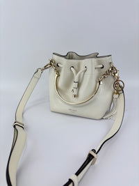 Jimmy Choo Small Bon Bon Leather Bucket Bag in White - Glampot