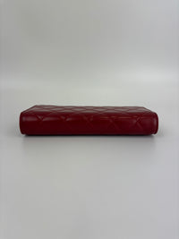 Quilted Long Flap Wallet Red Lambskin SHW - Glampot