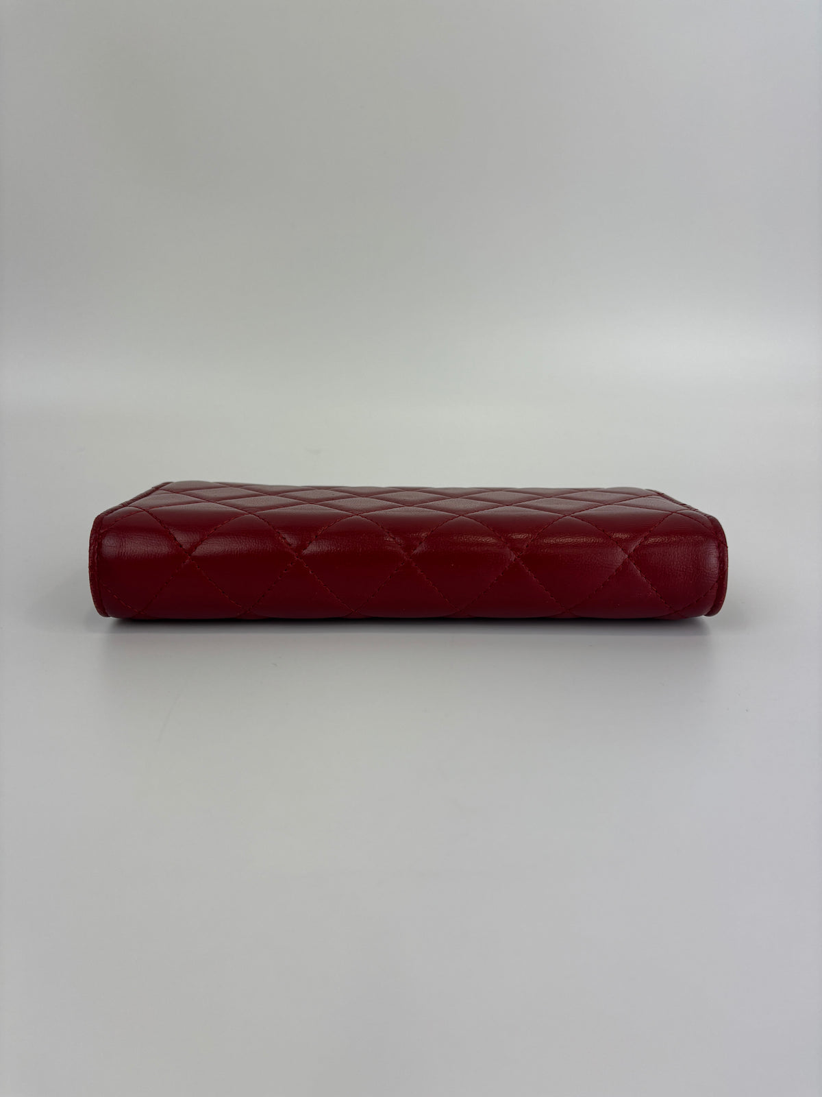 Quilted Long Flap Wallet Red Lambskin SHW - Glampot