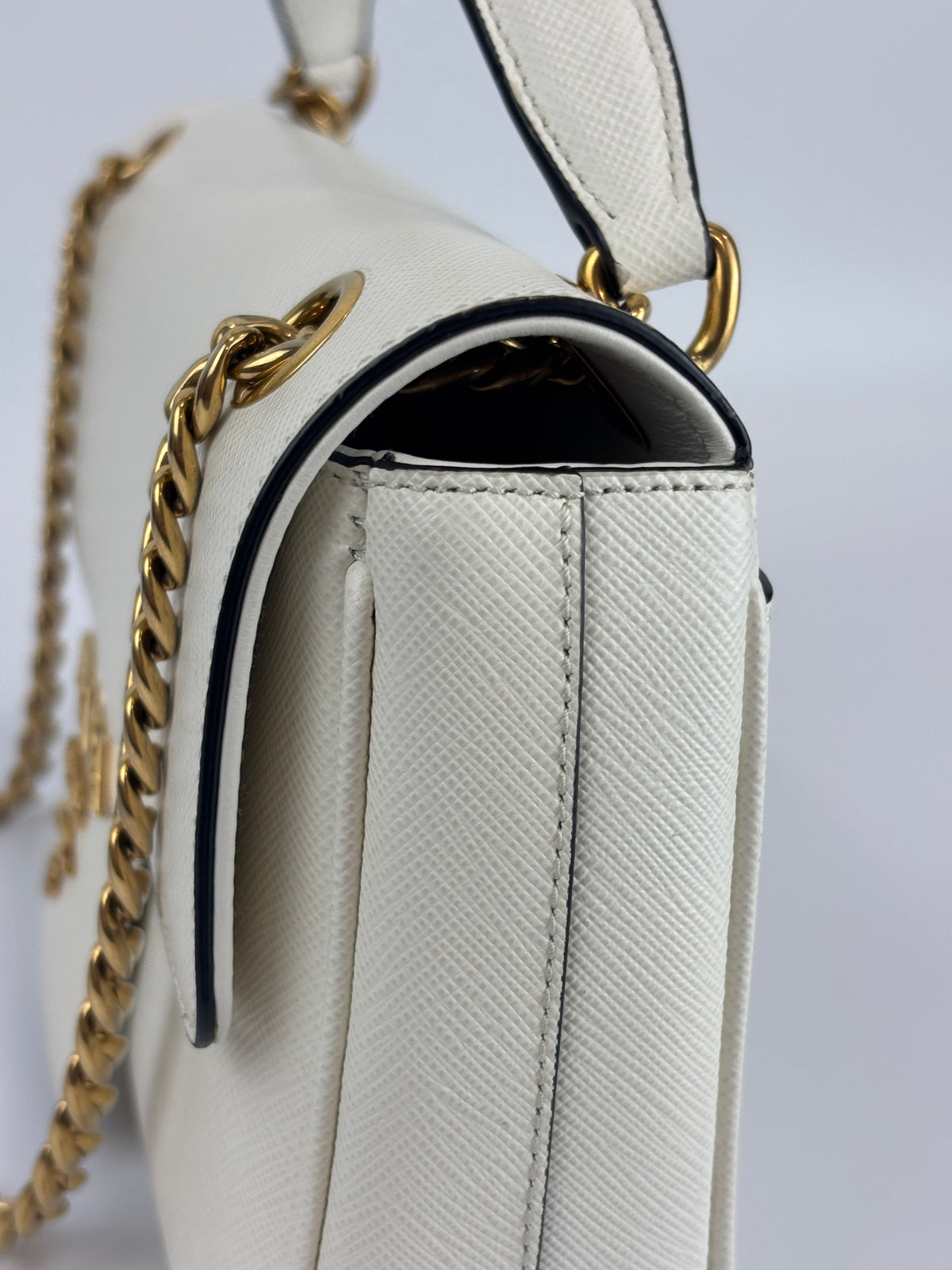 1BD1963 Bianco Saffiano Flap Shoulder Bag - Glampot