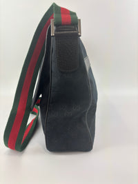 Gucci Black Web Strap Flap Messenger GG Canvas Medium - Glampot