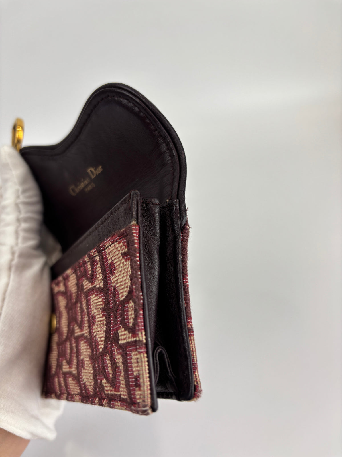 Red Oblique Canvas Saddle Bloom Card Holder Wallet - Glampot