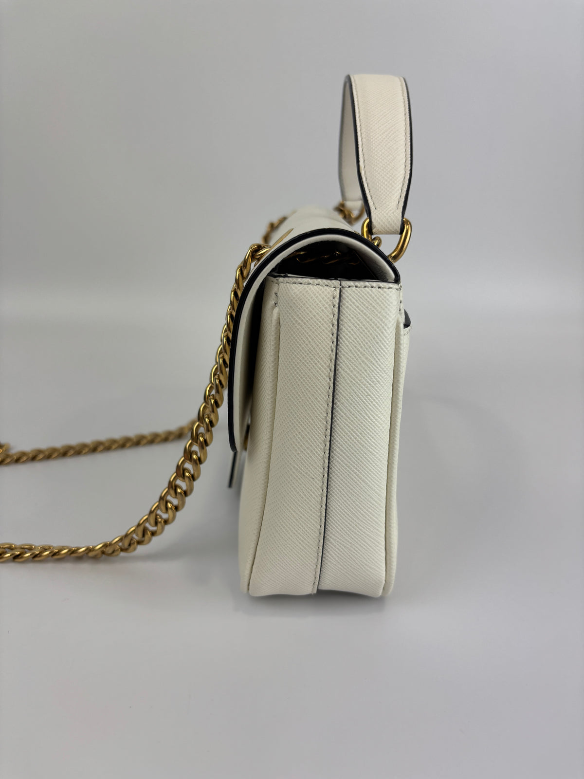 1BD1963 Bianco Saffiano Flap Shoulder Bag - Glampot