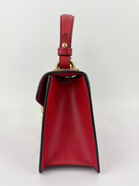 Gucci Sylvie Mini Leather Top Handle Crossbody Bag in Hibiscus Red - Glampot