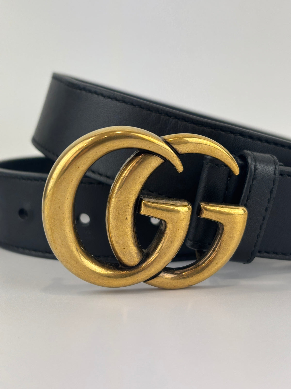 Gucci GG Marmont Slim Leather Belt in Black Size 85 - Glampot