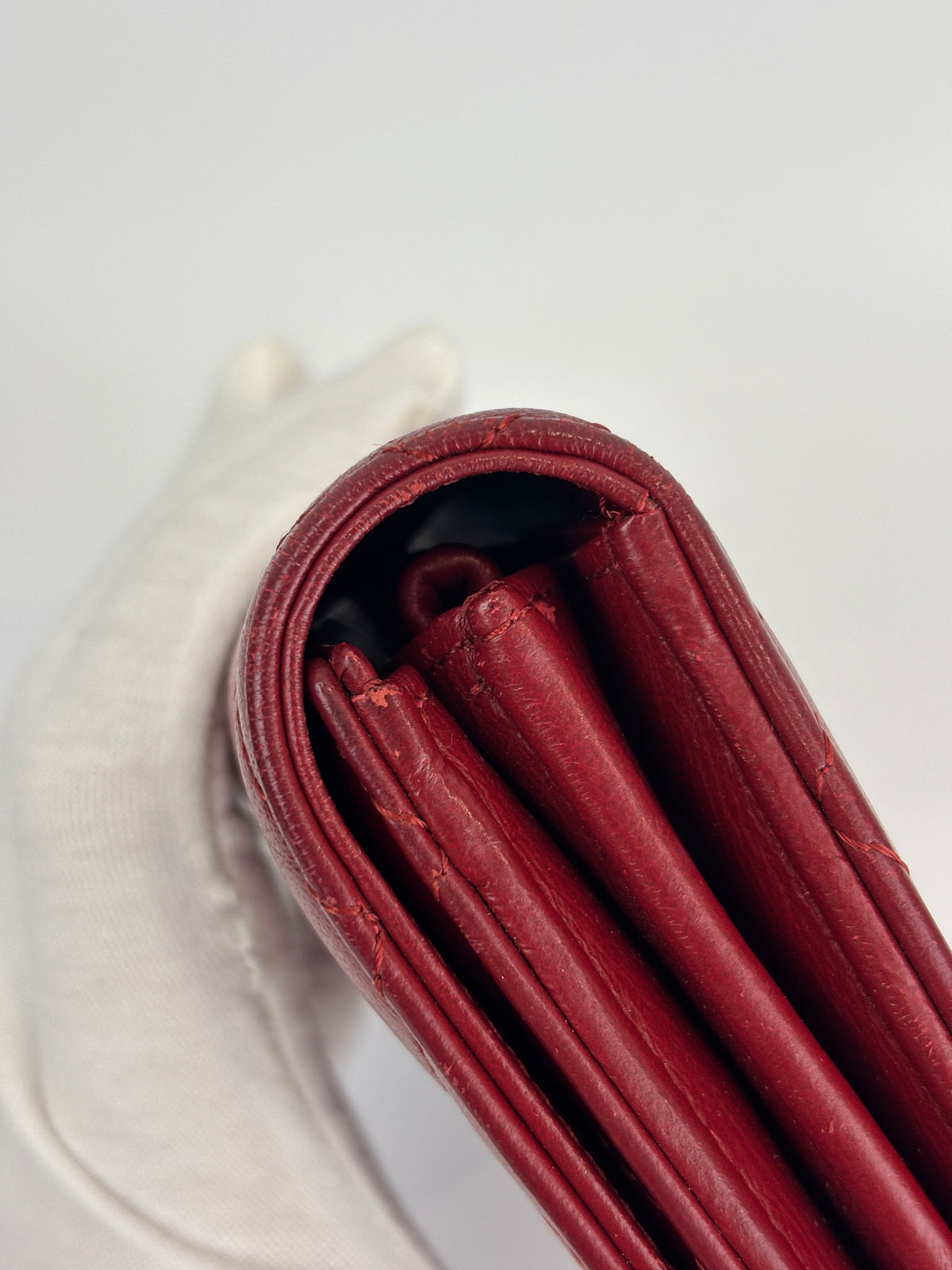 Quilted Long Flap Wallet Red Lambskin SHW - Glampot