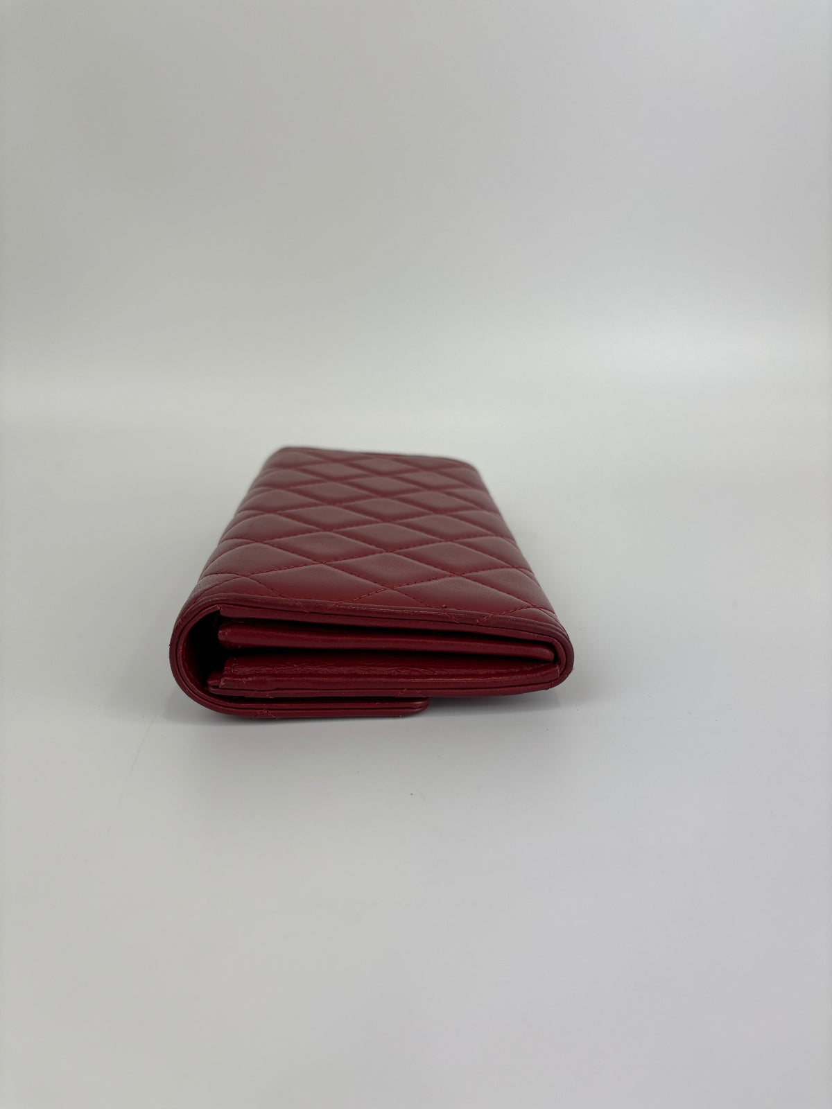 Quilted Long Flap Wallet Red Lambskin SHW - Glampot