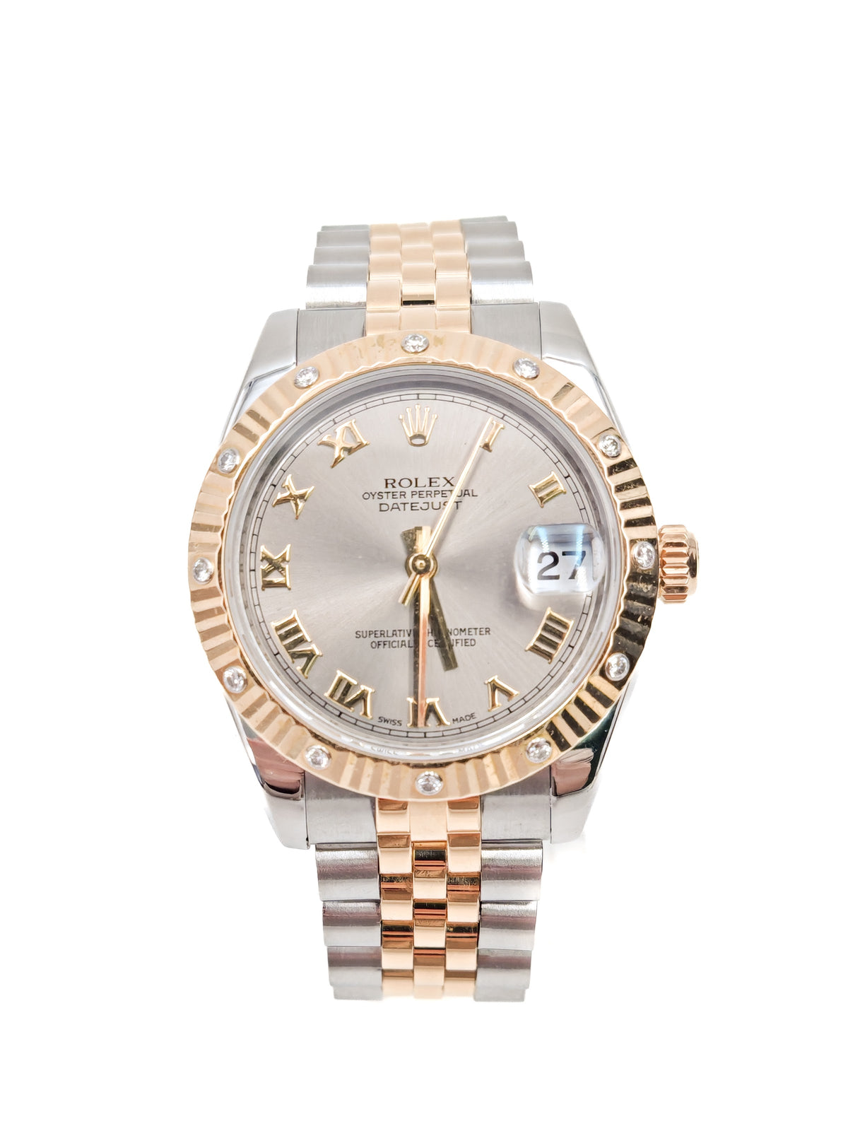 Rolex Datejust 31 Silver Roman Diamond Bezel Jubilee 178313