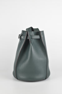 Smooth Calfskin Emerald Green Big Bucket Bag with Long Strap