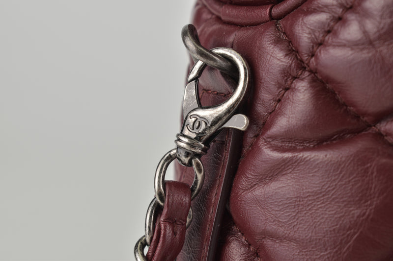 Aged Calfskin Small Bowling Bag in Burgundy