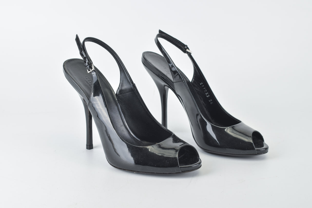 Black Patent Peeptoe Slingback Heels