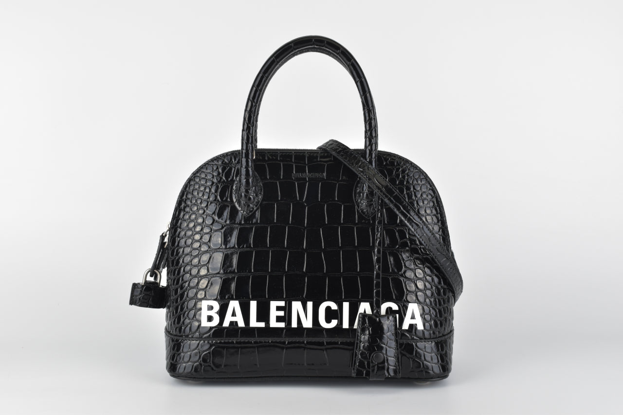 Ville Small Handbag in Black/White Croc-Embossed