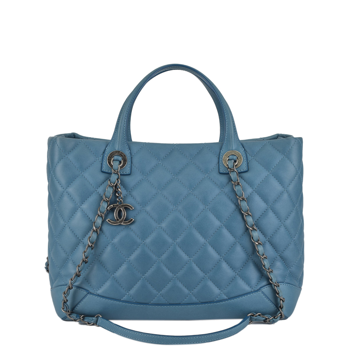Chanel Light Blue Quilted Caviar Top Handle Vanity Case - Handbag | Pre-owned & Certified | used Second Hand | Unisex