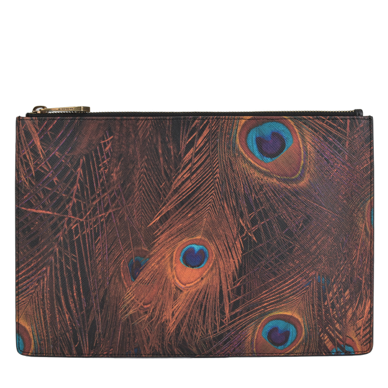 Peacock Feather Printed Canvas Large Flat Pouch Bag/Clutch (FW 2015) EX F 0165