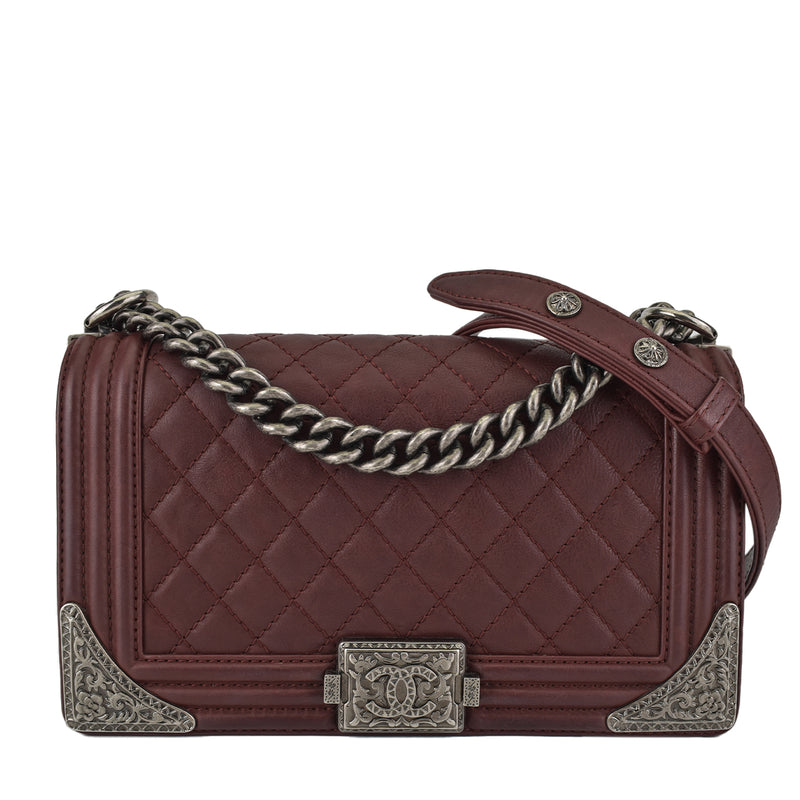 Paris-Dallas Collection Burgundy Quilted Leather Medium Boy