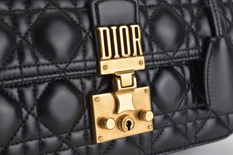 Addict Flap Bag with Sliding Chain in Black Lambskin & Gold Chain
