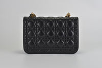 Addict Flap Bag with Sliding Chain in Black Lambskin & Gold Chain