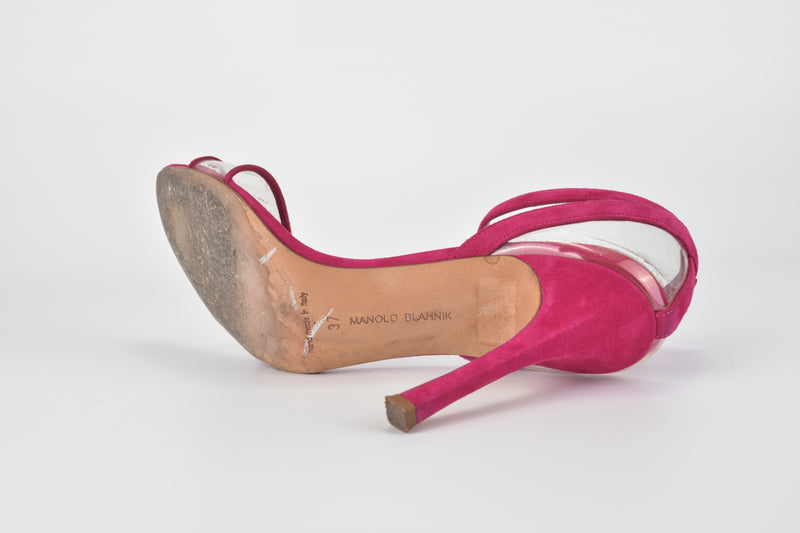 Dandolo 深粉色麂皮踝带高跟鞋