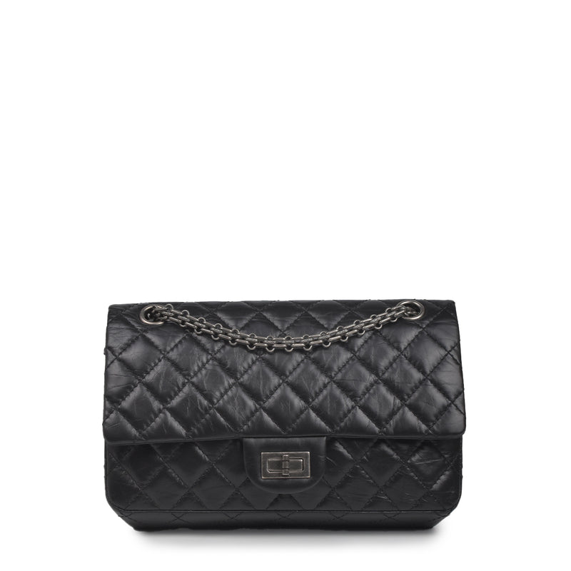 Black 2.55 Reissue Quilted Classic Calfskin Leather 225 Flap Bag RHW