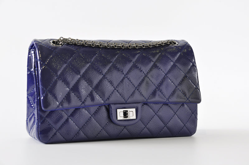 Chanel 227 Reissue Flap Bag In Blue Grained Patent Leather 20248996 - Glampot