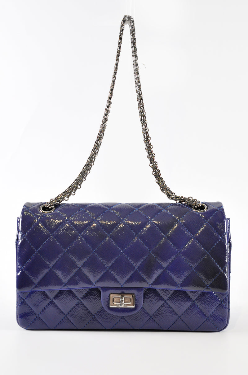 Chanel 227 Reissue Flap Bag In Blue Grained Patent Leather 20248996 - Glampot