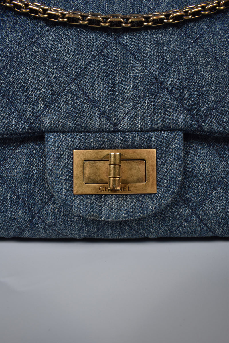 Denim Quilted 2.55 Reissue 227 Double Flap Bag GHW