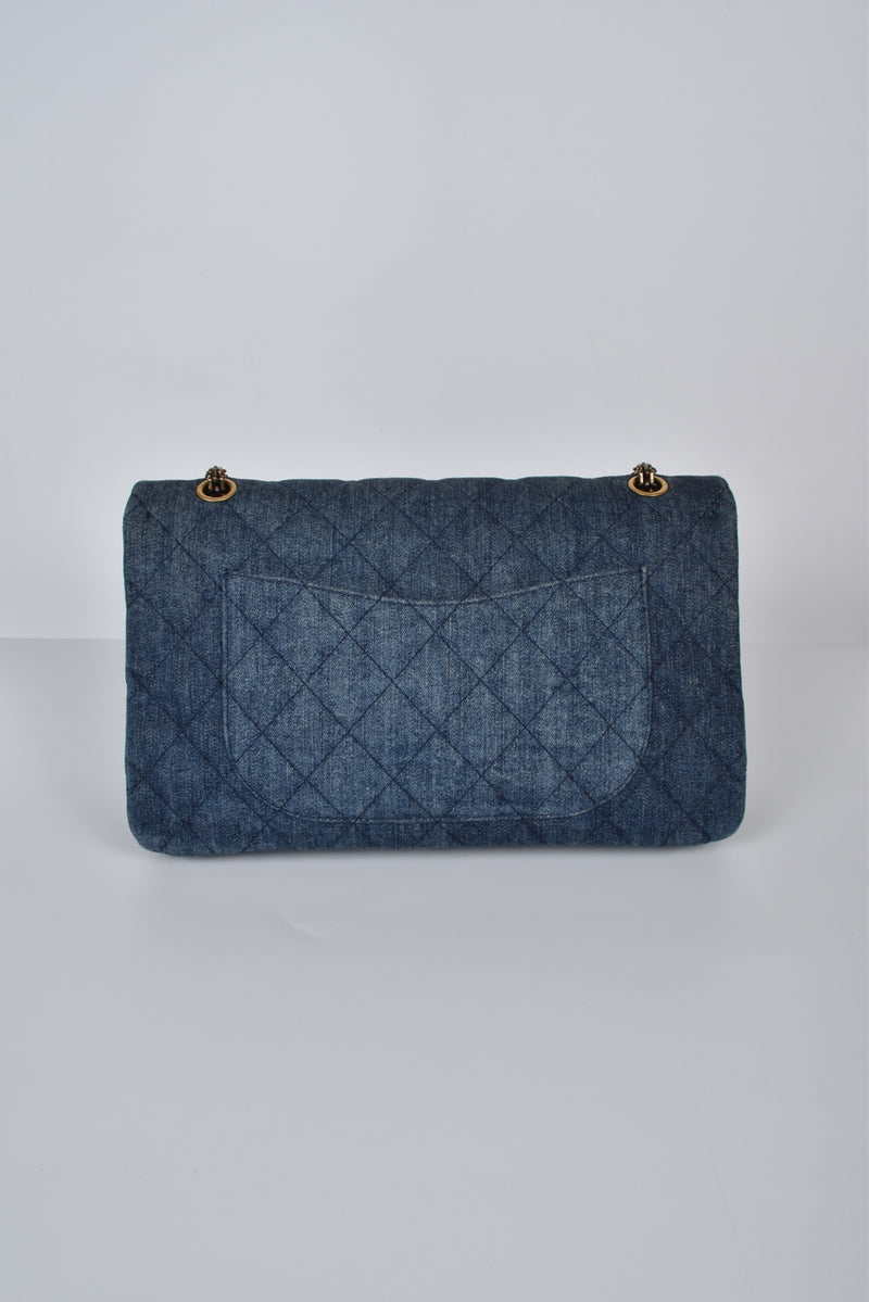 Denim Quilted 2.55 Reissue 227 Double Flap Bag GHW