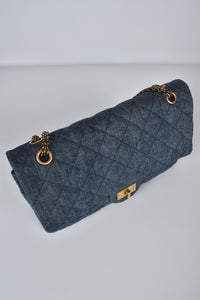 Denim Quilted 2.55 Reissue 227 Double Flap Bag GHW