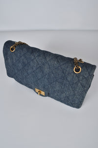 Denim Quilted 2.55 Reissue 227 Double Flap Bag GHW