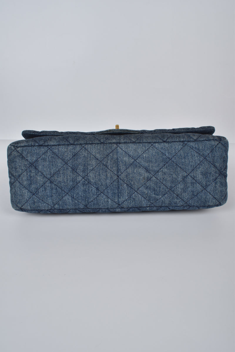 Denim Quilted 2.55 Reissue 227 Double Flap Bag GHW