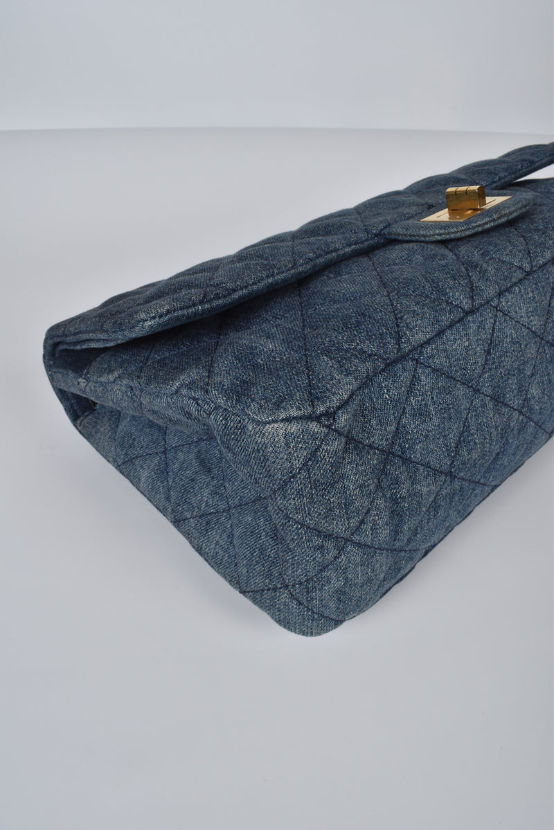 Denim Quilted 2.55 Reissue 227 Double Flap Bag GHW