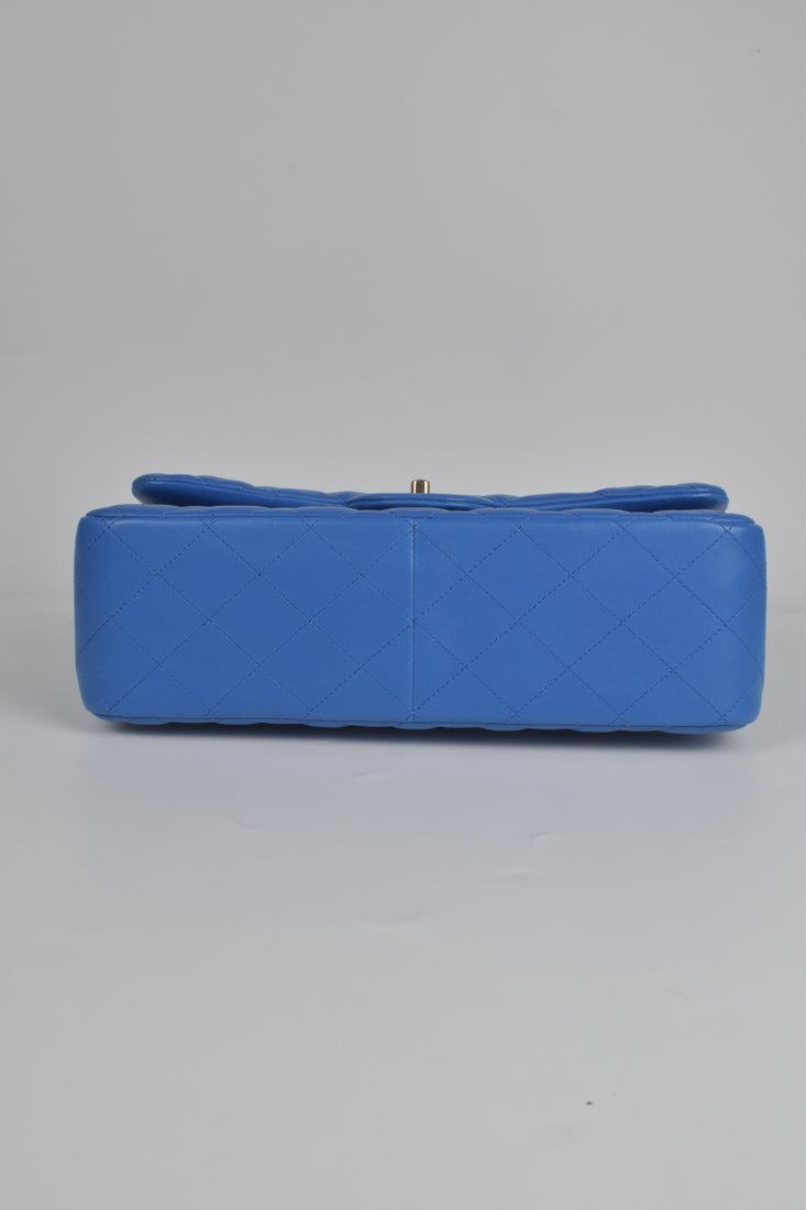 Classic Jumbo Flap in Quilted Blue Lambskin GHW