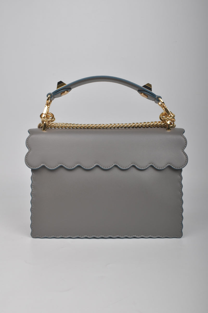 Fendi Grey Kan I (M) Scalloped Leather Shoulder Bag 3BT283 A18Q 8762-198