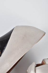 Silver Satin Crystal Bow Detail Peep Toe Pumps