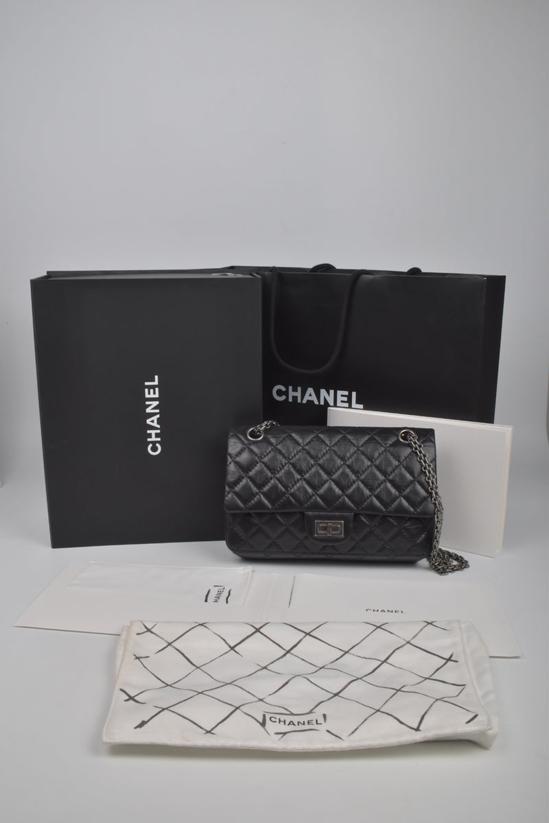 Black 2.55 Reissue Quilted Classic Calfskin Leather 225 Flap Bag RHW