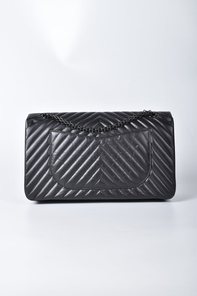 Chanel Black 2.55 Reissue Chevron Quilted Calfskin Leather So Black 227 Flap Bag