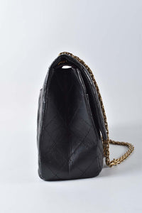 Reissue Black Distressed Lambskin 31cm Double Flap GHW