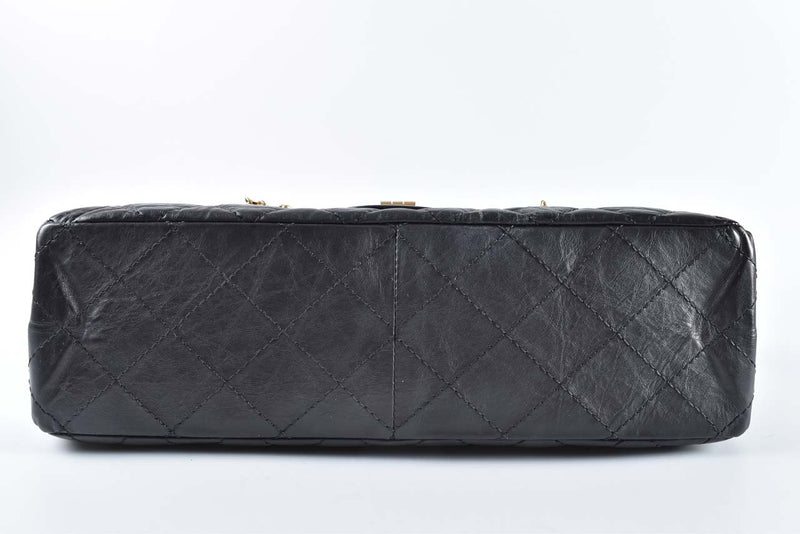 Reissue Black Distressed Lambskin 31cm Double Flap GHW