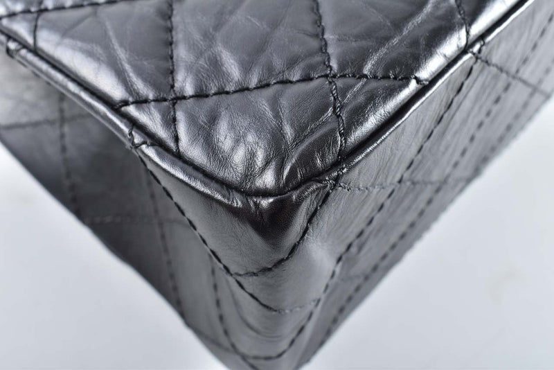 Reissue Black Distressed Lambskin 31cm Double Flap GHW