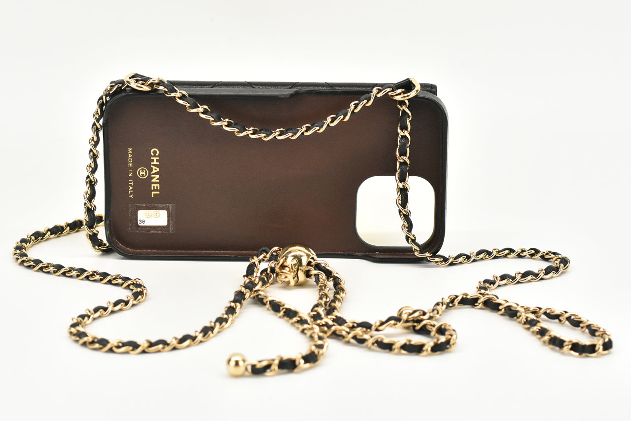 Chanel Blue Quilted Tweed and Leather iPhone 12 Pro Classic Chain