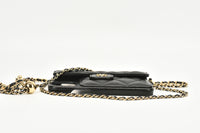Black Quilted Lambskin iPhone 12/13 Classic Case with Chain